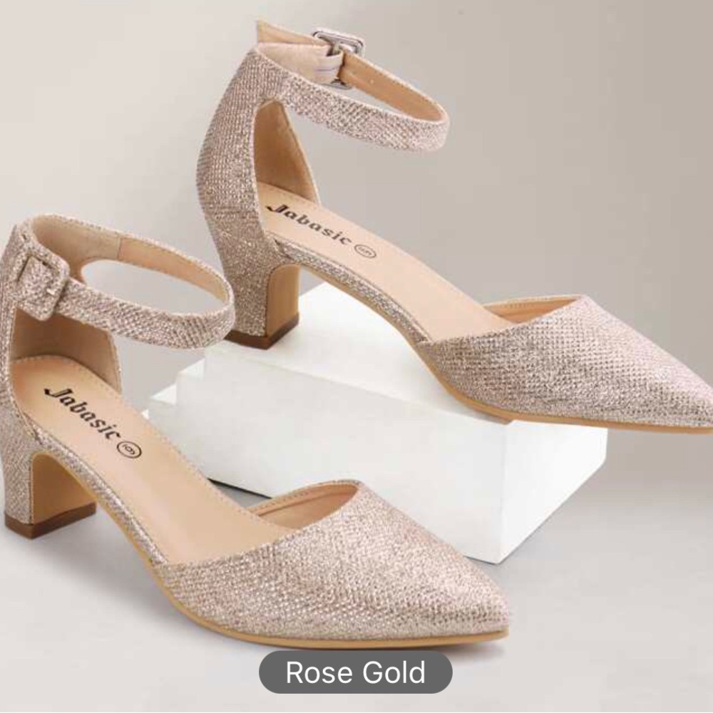 Brand new in box, Rose gold closed toe heels with ankle strap